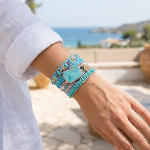 YGLINE Natural Stone Bracelet 5 Wraps Bracelet Handmade Blue Color Boho Bracelet for Women Bracelet - color: turquoise 4