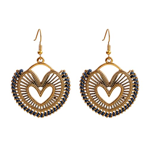 Silver/Gold Boho Dangle Statement Earrings for Women Trendy,Handmade Vintage Dainty Cute Long Drop Summer Earrings,fashion Accessories Jewelry Gifts - color: A15 heart shaped braided rope