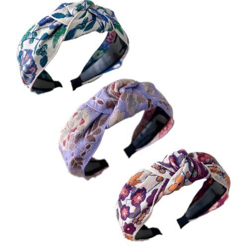 Twist Hard Headbands for Women Knotted Head Bands for Women's Hair Floral Boho Headbands Stylish Headband Twist Knot Headband(3Colors, Knotted Style, One size fits most) - color: 3Colors, Knotted Style