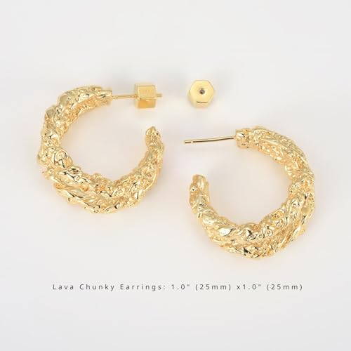 RENAIZ Bold Statement Hoop & Stud Earrings for Women – 14K Gold & Rhodium Plated Maximalist Jewelry, Chunky Geometric Boho Earrings, Hypoallergenic Non-Tarnish Trendy Gift - color: Yellow Gold, style: Lava Chunky
