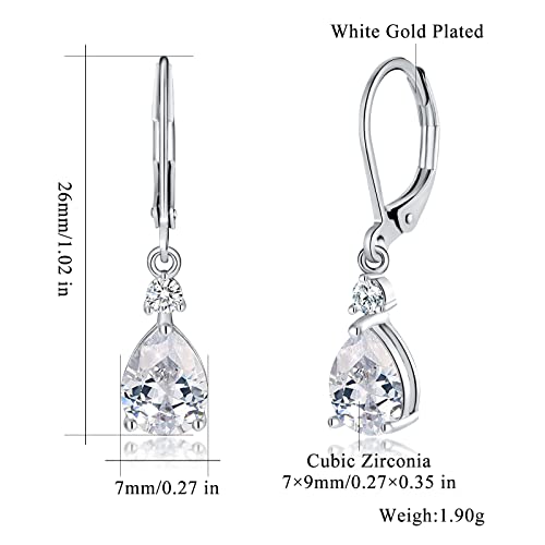 CiNily Teardrop Leverback Dangle Earrings for Women Hypoallergenic 14K Gold Plated Cubic Zircon Drop Earrings Fashion Crystal Earrings for Girls Jewelry Christmas Gifts - color: White Gold-White CZ