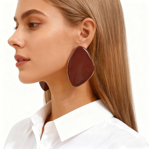 Statement Earrings for Women Big Earrings Large Statement Earrings Chunky Irregular Geometric Drop Dangle Earrings Oval Round Pebble Shape Earrings Chunky Jewelry - style: Burgundy / Maroon / Red