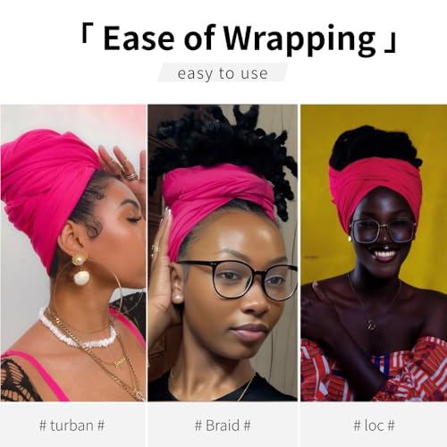 Head Wraps for Black Women, Breathable Headwrap Soft Long Hair Wraps Wide Headscarves for Locs Braids - color: Bright Pink