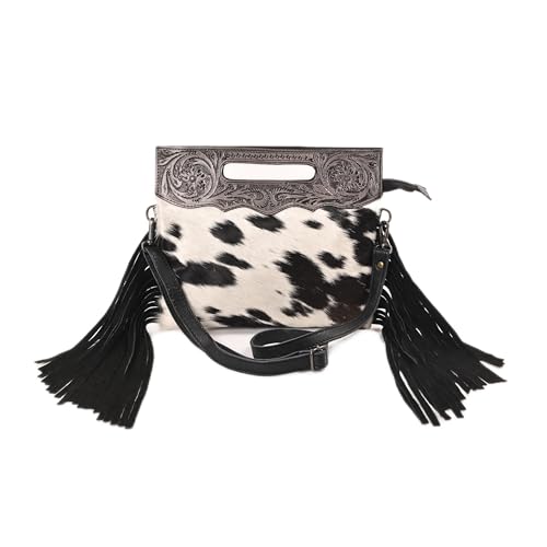 Merbaa Women Natural Cowhide Leather Crossbody Sling Bag With Adjustable Detachable Strap | Shoulder Bag | Handbag - color: Black