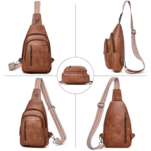 cakang Womens Sling Bag Crossbody Bags for Women Vegan Leather Sling Backpack Daypack Fanny Pack Crossbody Purse Travel - color: 2-brown