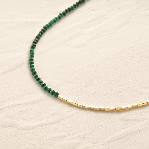 MYEARS Women Beaded Bracelet Gold Gemstone 14K Simple Dainty Handmade Chain Everyday Boho Beach Jewelry - style: Malachite