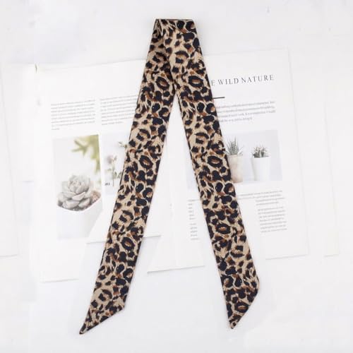 10 Pcs Long Thin Small Skinny Scarf Satin Neck Tie Ribbon Choker for Women Girls - color: Leopard