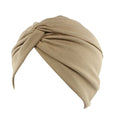 DECOU Solid Color Clean Plain Twist Pleasted Hair Turban Cap - color: Tan