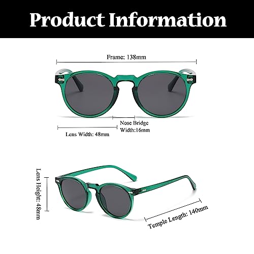 LJCZKA Round Polarized Sunglasses for Men Women Retro Small Face Sunglasses Polarized Vintage Sun Glasses UV400 Protection - color: Green Grey