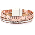 FANCY SHINY Hematite Leather Wrap Bracelets Beaded Healing Stone Cuff Bracelet Rhinestone Boho Jewelry Gift for Women with Clasp - color: Rose Gold