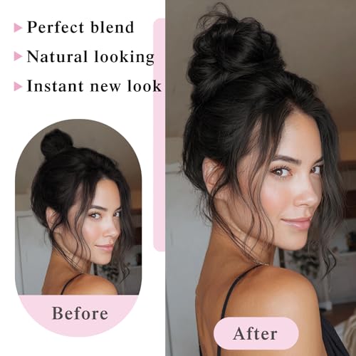 Messy Bun Hair Piece 100% Real Human Hair Chignons Scrunchie Tousled Fluffy Bun Scrunchie Wig Stretchy Band Messy Buns Hair Clip Fake Messy Hair Buns Hair Pieces for Women Black - color: Natural Black