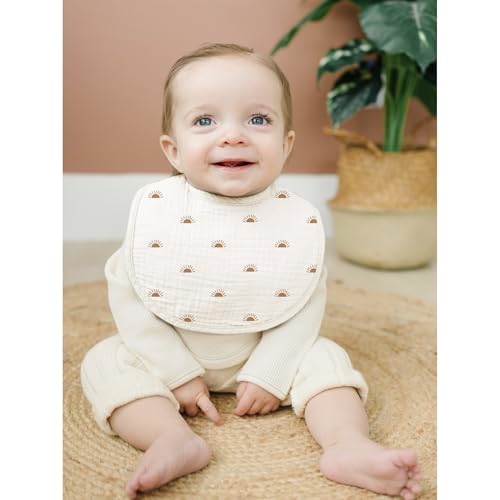 Konssy Muslin Baby Bibs 8 Pack Baby Bandana Drool Bibs Cotton for Unisex Boys and Girls, Soft Absorbent Set for Teething and Drooling - color: Camel