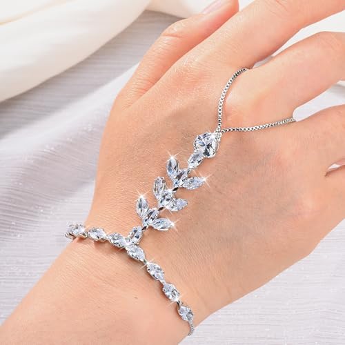 Adjustable Hand Chain Bracelet Women, 16K Gold Plated Finger Bracelet, Secure Ball Clasp Elegant Slave Hand Jewelry, Y2K Aesthetic Accessories for Summer Festival Prom Beach Vacation Daily Wear - color: style15-16K silver-plated
