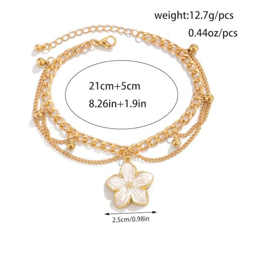 Ankle Bracelets for Women Gold Anklets for Women Waterproof Summer Beach Jewelry Pink Blue White Silver Flower Anklets for Women Plus Size Anklet Bracelet for Big Ankles Foot Jewelry - color: 3 - white