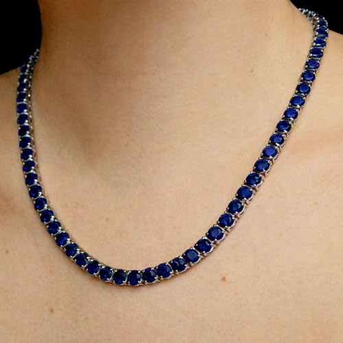 Savlano 18K Gold Plated Cubic Zirconia Round 4.5MM Classic Tennis 18 Inches Chain Necklace For Women & Men Comes With a Gift Box - color: White Gold-Blue CZ