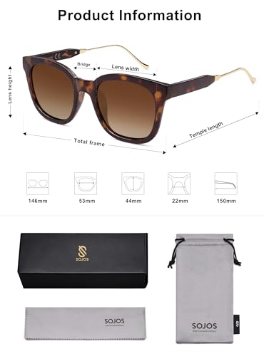 SOJOS Classic Square Polarized Sunglasses Womens Mens Retro Trendy UV400 Sunnies SJ2050 - color: Dark Tortoise/Brown