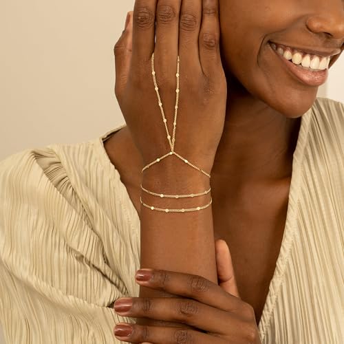 Hand Chain Bracelet for Women Trendy, Dainty Silver Beaded Finger Ring Bracelet Non Tarnish Minimalist Adjustable Simple Cute Silver Bracelets Waterproof Fashion Jewelry - color: Gold-05