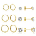 Dainty 6 Pairs Surgical Steel Earrings Sets for Multiple Piercing, Lightweight 14K Gold Plated Small Huggie Hoop Earrings, Flat Back Tiny Ball CZ Stud Earrings for Cartilage, Helix, Lobe, Hypoallergenic - style: 14K Gold Plated- Hoops and CZ Studs