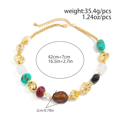 Chunky Acrylic Beaded Necklace for Women Colorful Acrylic Beaded Choker Round Beads Statement Necklace Fashion Jewelry - color: Gold
