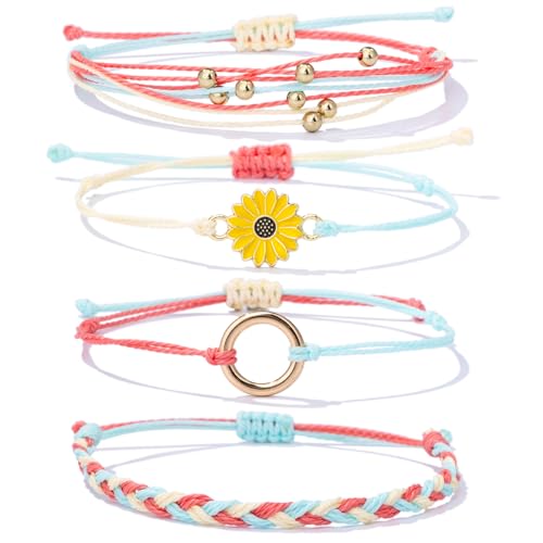 Sunflower Friendship Bracelets Boho Stackable String Bracelets Cute Trendy Gifts for Teen Girls Women - color: Hot Pink