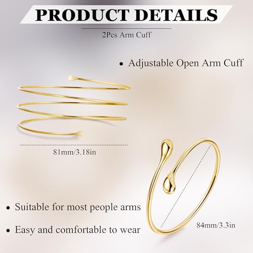 2Pcs Arm Cuff Gold Upper Arm Cuff for Women Adjustable Upper Arm Bracelets Open Irregular Arm Bangle Minimalist Coil Swirl Armlets Armband Jewelry - style: styleC gold