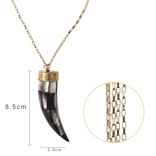 Handmade Lucky Italian Pendant Necklace for Women, Elegant Boho Mother of Pearl Charm with Gold Chain Statement Jewelry, Tribal Inspired Lightweight Bohemian Fashion Accessory