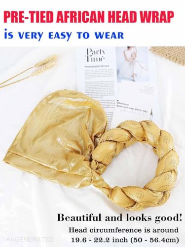 Woeoe African Headwrap Gold Braided Turbans for Women - color: Gold