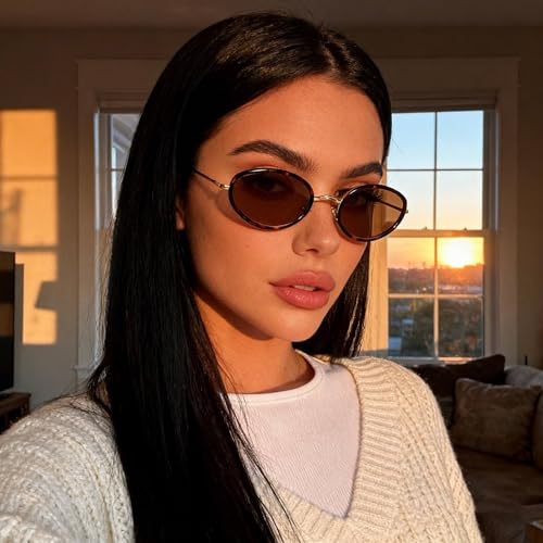 boten Retro Oval Sunglasses for Women 90s Small Gold Frame Sun Glasses Lightweight Cute Chic Sunnies - color: Tortoise Frame-brown Lens