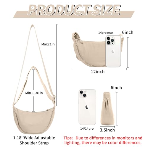 Nylon Crescent Crossbody Bag for Women Purses Trendy Men,Small Travel Sling Bag Hobo - color: Beige+green, size: Small