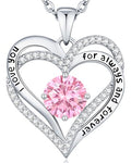 CDE Engraved Forever Love Heart Birthstone Necklace Jewelry Gifts for Women | Hypoallergenic,Nickel-Free & Lead-Free,3 x 3 mm 5A CZ Heart Pendant,Anniversary Christmas Birthday Gift for Girlfriend Wife - color: Birthstone-10-Oct, style: Rhodium Plated-Bra
