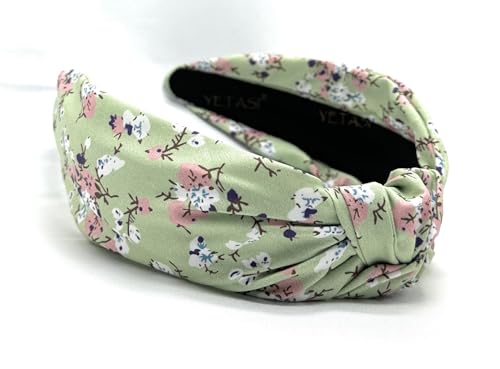 Fall Headbands for Women Satin Pastal Green Bloom Floral, Warable All Day, Colorful Autumn Flower Head band, Silk Feel, Womens Knotted Headband Fashion Designer Top Knot Girls Hair - color: Pastal Green