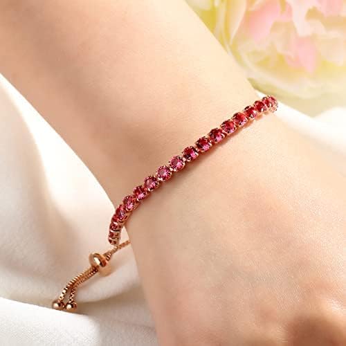 CiNily Adjustable Tennis Bracelets for Women Teen Girls Rainbow Cubic Zirconia Bracelet 14K White Gold Plated Hypoallergenic Slider Bracelet Jewelry Gift - color: Adjustable bracelet-rose gold+red