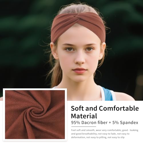 12 Pcs Stretchy Headbands for Women, Absorbed Sport Headband Soft Twist Knotted Hairbands for Daily Life Yoga Workout(Black/Brown/White/Red) - color: Black/Brown/White/Red