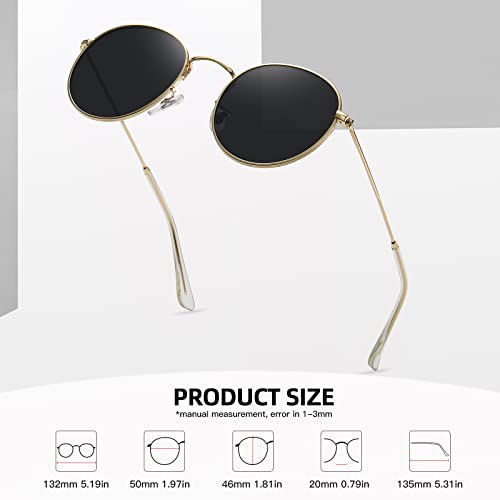 MEETSUN Round Polarized Sunglasses for Women Men Classic Retro Metal Frame Sun Glasses UV Protection - color: Gold/Grey