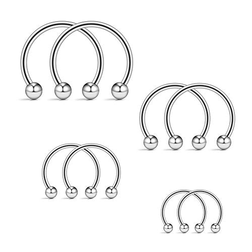 Ruifan 16G Surgical Steel CBR Nose Septum Horseshoe Earring Eyebrow Tongue Lip Nipple Helix Tragus Piercing Ring 6-16mm - color: Steel