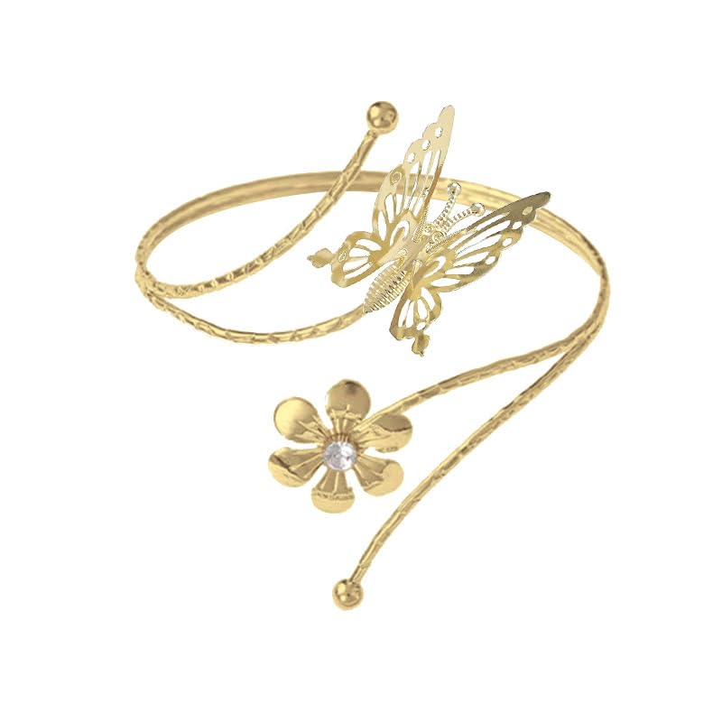 COLORFUL BLING 3PCS Upper Arm Bracelet Gold Silver Chunky Cuff Bracelets Flower Butterfly Armband Set for Women Irregular Minimalist Open Wide Coil Band Bangle Boho Jewelry - style: Set 1