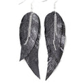 Black shiny Leather Feather Earrings for Women, Lightweight Minimal Boho Dangle Earrings, Small Simple Everyday Jewelry - color: Black metallic