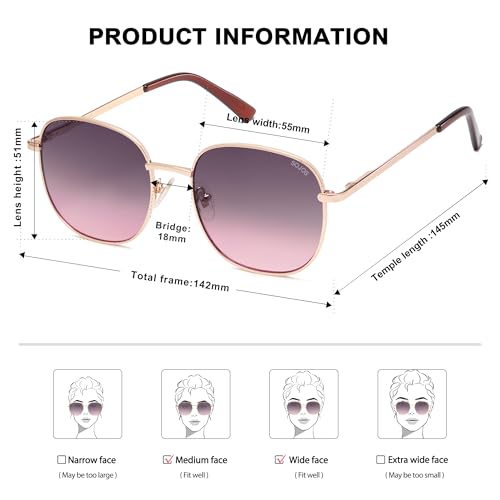 SOJOS Classic Trendy Square Sunglasses for Women Men Cute Big Frame Gold Shades SJ1137 - color: Rose Gold/Grey&rose