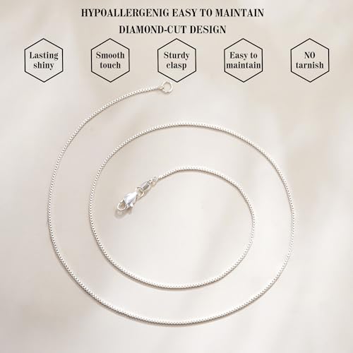 925 Sterling Silver Chain for Women, Diamond Cut 1mm Box Chain Lobster Claw Clasp Silver Jewelry Gifts for Women Mom Girlfriend - color: Silver, size: 24 Inches