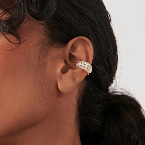 MEVECCO Ear Cuffs Non Piercing For Women 18K Gold Plated Turquiose Pearl Zircons Ear Cuff Earring Clip on Cartilage Fake Hoop Earrings Stack Jewelry Gifts - style: Pearl