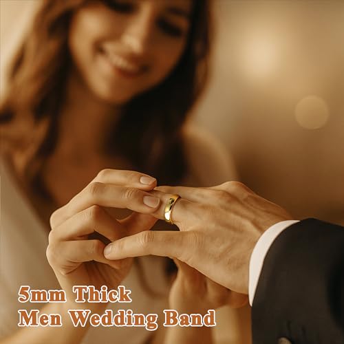Gold Band Rings for Women Men Non Tarnish, Wedding 14K Gold Plated Stackable Ring Set for Couples, Dainty Thin Plain Simple Promise Dome Band Thumb Pinky 1mm 3mm 5mm Jewelry Gift Comfort Fit Size 3-13 - color: Gold-1mm 3mm 5mm, size: 7.5