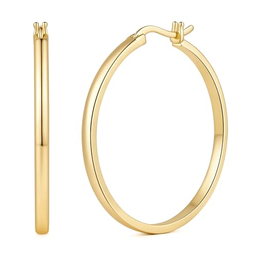14K Gold Hoop Earrings for Women 14K Gold Earrings for Women Gold Hoop Earring for Womens Hoops Understated Elegance with Smooth Lines Hoops Earring for Womens 20/25/30/35/40/50 mm - size: 35MM