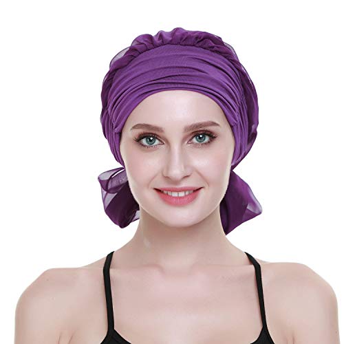 Chemo Headwear Turbans for Women Long Hair Head Scarf Headwraps Cancer Hats - color: Dark Purple