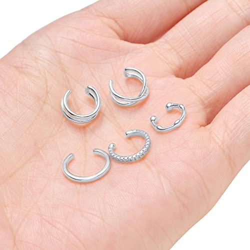 Tornito 4-10 Pairs Stainless Steel Ear Cuff Helix Cartilage Clip On Wrap Earrings Fake Nose Ring Non-Piercing Adjustable - color: A7:10Pairs, Silver Tone