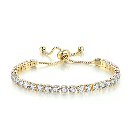 Tennis Chain Rhinestone Beads Slider Bracelet 14K Gold Silver Plated Adjustable Crystal Seed Bracelet for Women Wedding Party Geometric Jewelry Gift - color: A gold