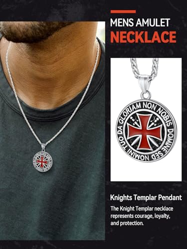 FaithHeart Knights Templar Necklace for Men, Christian Necklace for Men Stainless Steel Pendant Neckalces Christian Gifts with Gift Box - color: 04. Medal-Silver(Custom)