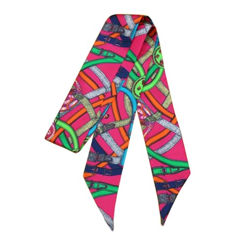 JERLA 100% Mulberry silk Scarf bag scarf Head Hair Ribbon Handbag Handle wrap Tie Bundle Neckerchief Scarf for women - color: Geometric Pattern Rose Pink