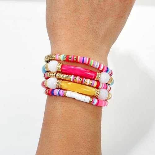 Elegance 11 designs colorful bracelets for women Surfer Thick Tube Heishi Summer Beach Beaded Stackable Boho Stretch Bracelets - color: Colorfully