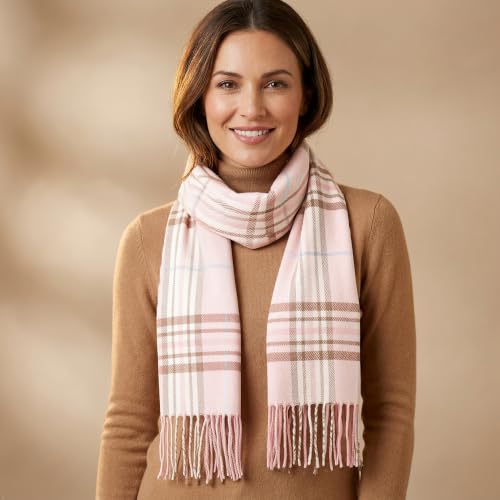 VERONZ Super Soft Classic Cashmere Feel Winter Scarf - color: Pink Brown Plaid