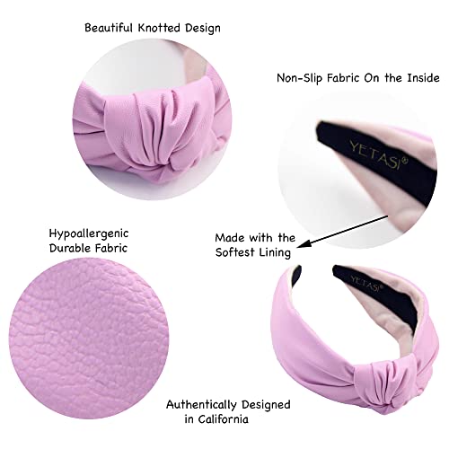 Leather Pink Levender Headband Warable All Day, Unique Adult Head bands for Women's Hair Year-round Faux Knotted Fashion Designer Top Knot for Women Girls Womens Headbands - color: Lavender Pink